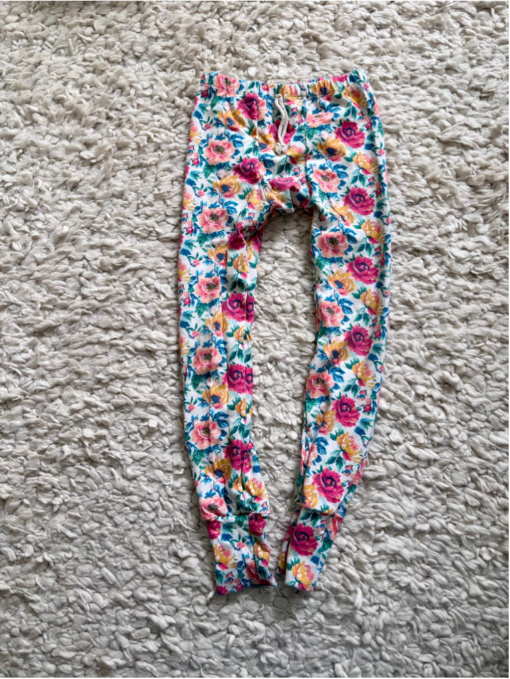 Girls Little One Shop Floral Leggings Size 8 / 10 White Pink Cotton